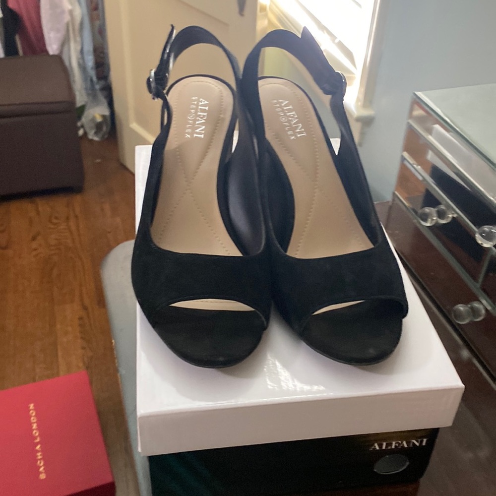 Alfani black suede open-toe heels